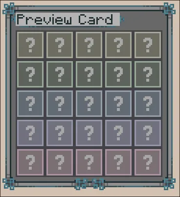 A preview BINGO card where every tile is hidden and replaced with a question mark.