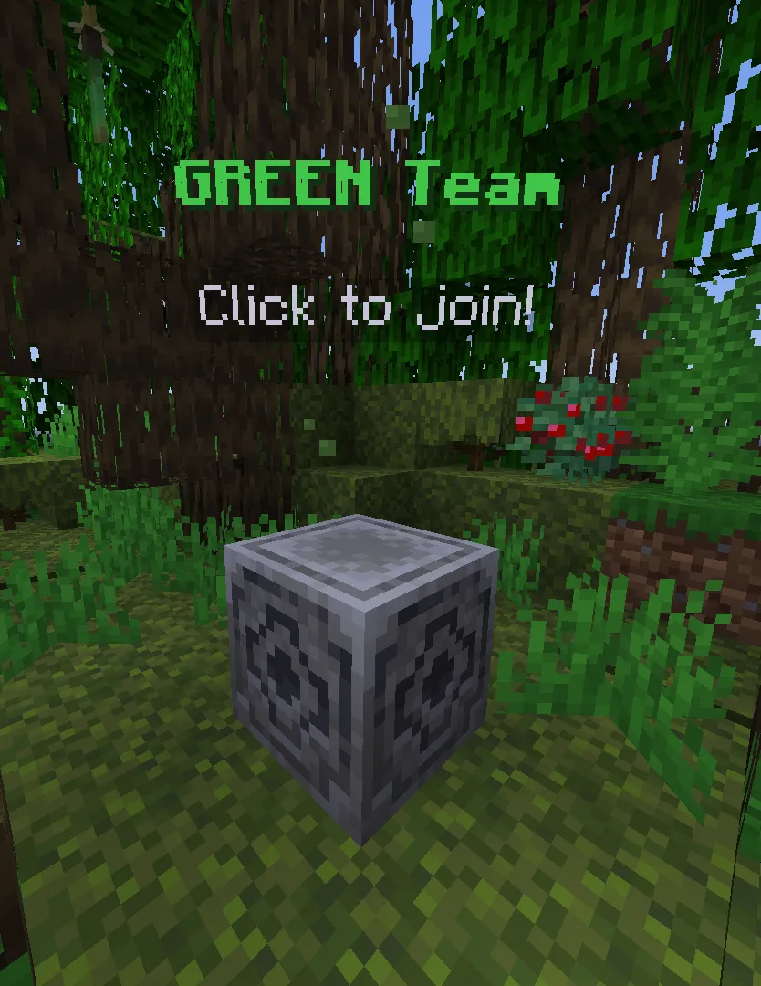 Floating text above a block that says "Green Team, Click to join!"